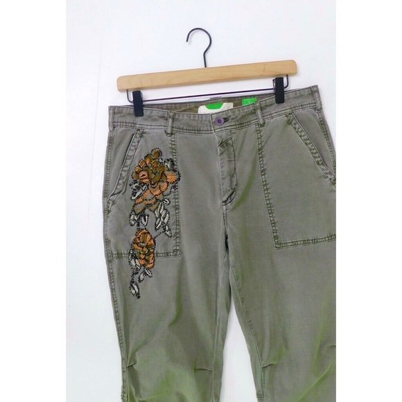 Anthropologie Olive Embroidered Pants - Picture 4 of 16